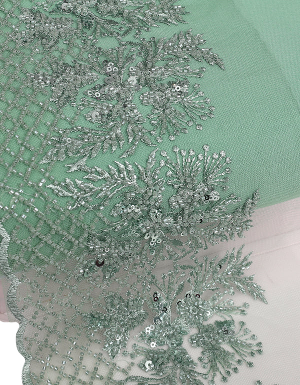 Beaded Border Lace - (Dusty Green)
